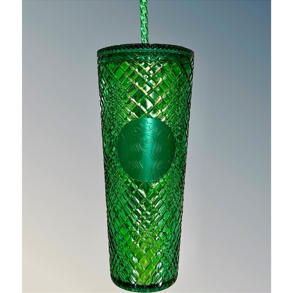 Starbucks Emerald Green Studded Grid Venti Cold Cup Tumbler 24oz Unused